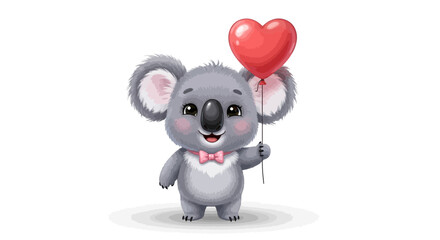 Cartoon Koala Bear Holding Heart Balloon. © sakura