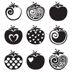 An isolated set of red tomatoes on a white background. For logos and banners. Healthy food and Fresh vegetables concept. Food symbol. Farm market product. Vector flat illustration.