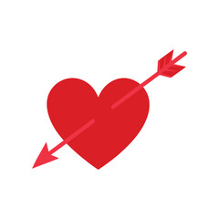 Red love heart pierced by cupids arrow illustration isolated on white background
