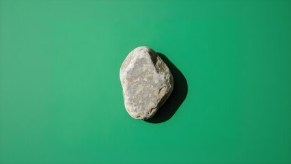 Fototapeta premium Single grey stone with rough texture on a vibrant green background.