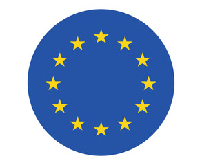 european union flag displayed as round flat vector icon with yellow stars circle isolated on blue background © Art Stor Pro