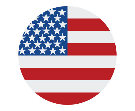 united states of america flag displayed as round flat vector icon with stars and stripes isolated