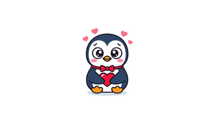 Cute Cartoon Penguin with Heart Decoration.