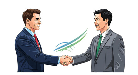 Fototapeta premium Two businessmen shaking hands in agreement and partnership isolated cut out on PNG. AI GENERATED.