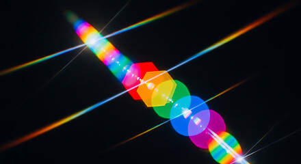 Vibrant rainbow hued light beam against a dark background