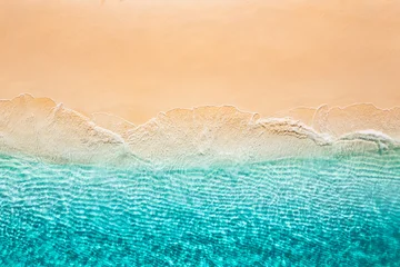 Fototapeten Luftbild Strand Summer seascape with beautiful waves blue sea water sunny day top drone view amazing tropical nature aerial background beach sand. Exotic destination aerial beach holiday background, inspire wallpaper  © icemanphotos