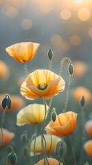 Golden poppies in a sunlit field