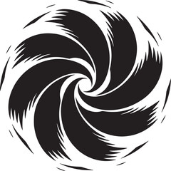 Fototapeta premium A black and white abstract spiral design with curved shapes converging towards a central point element