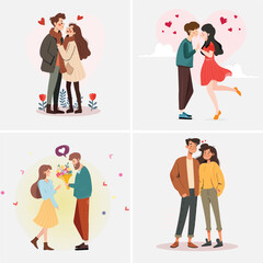 Romantic Couple Love Illustration Set