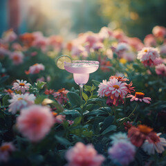 Vibrant margarita in a lush flower garden