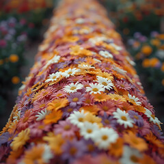 Vibrant floral pathway in a lush garden