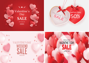 Valentines Day Sale Heart Banner Set