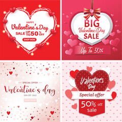 Valentine Sale Heart Banner Illustration Set