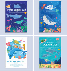 World Oceans Day Illustration Set