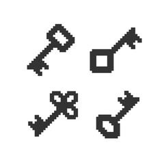 Obraz premium Door lock keys icons and signs black silhouette in 8-bit Pixel Art style retro video game style - simple pixel graphics 