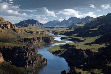 Naklejka premium Serene mountain river landscape