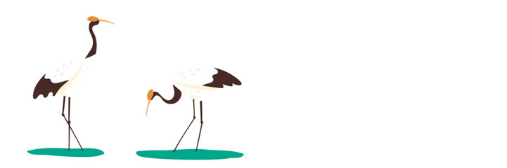 Obraz premium A pair of elegant Japanese red-crowned cranes in a minimalist, graphic illustration style.