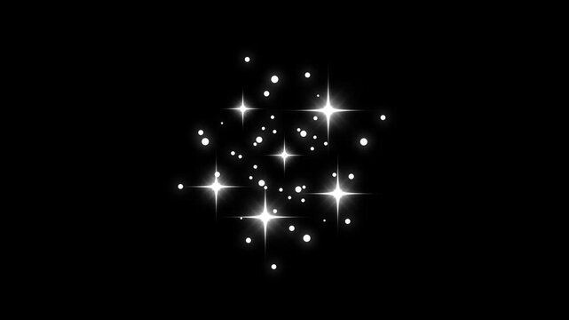 Twinkling stars glowing animation with bubble burst, twinkling stars shine effect, white cartoon blinking stars, comic manga flashes, flat bubble bursts, 2D shining twinkle effect on black screen. 4k