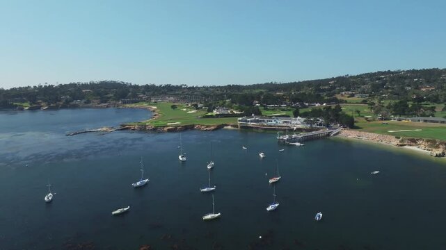 aerial drone view of Pebble Beach, California 