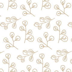 vector seamless pattern with dry twigs and leaves, line drawing, spring mood