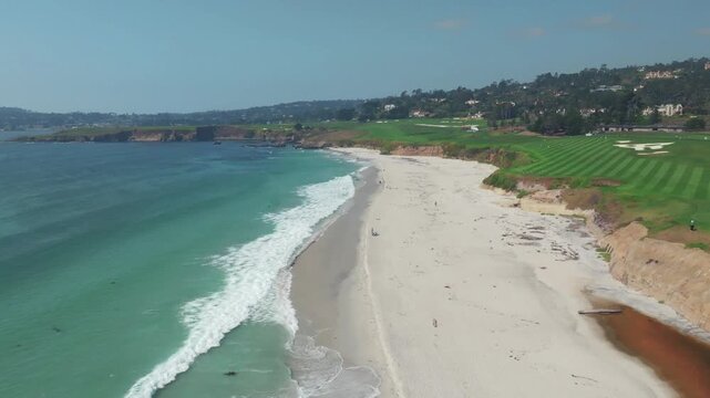 aerial drone view of Pebble Beach, California 