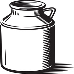Obraz premium A black and white drawing of a milk jug with a handle and shadow on a white background design art