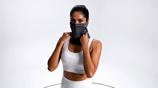 Woman Demonstrating Versatile Neck Gaiter as Face Mask.