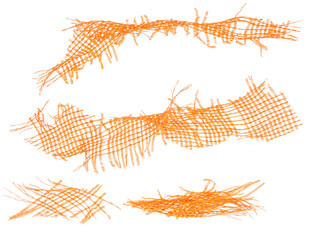 torn plastic fruit net flying, red bag isolated on white background and texture, design element,...