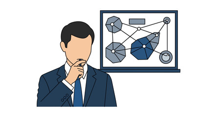 Businessman analyzing network diagram on screen