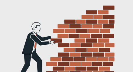 Businessman building brick wall