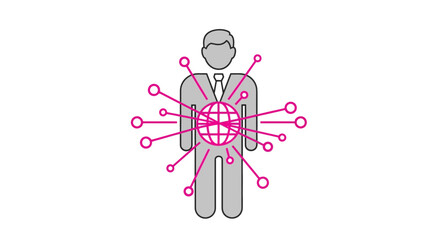 Businessman connected to global network