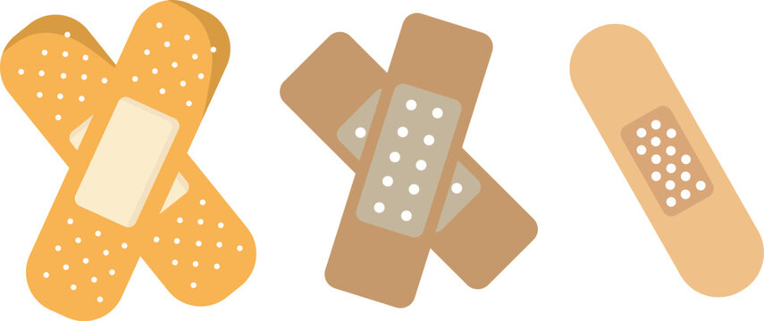 Medical adhesive bandage set first aid plasters collection in flat style vector illustration