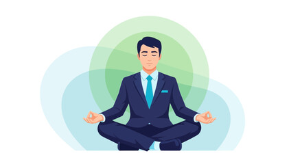 Businessman meditating in lotus position
