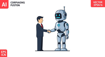 Businessman shaking hands with robot