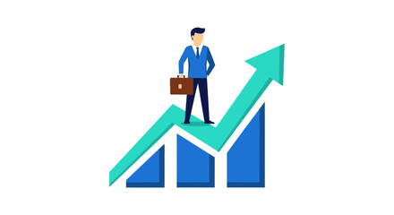Businessman standing on growing graph
