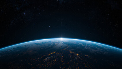 Obraz premium 広い余白に球体を浮かべる俯瞰、コードドームに包まれた地球