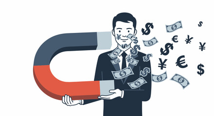 Man Attracting Money with Magnet