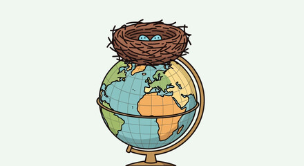 Globe with a bird nest on top.