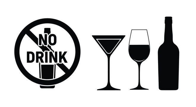 Prohibition sign featuring drinks in a stark black silhouette