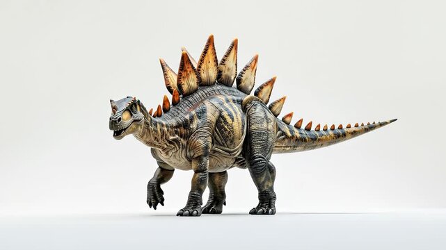 Realistic Stegosaurus Dinosaur Walking on White Background.