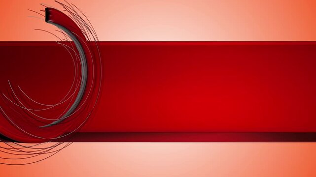 Red abstract banner with animated swirling 3d curved lines on gradient background for news and intro