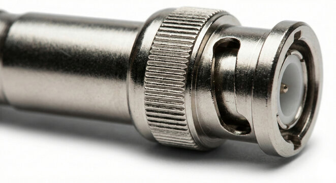 Professional male BNC RF connector plug made of nickel-plated metal for coaxial cables.