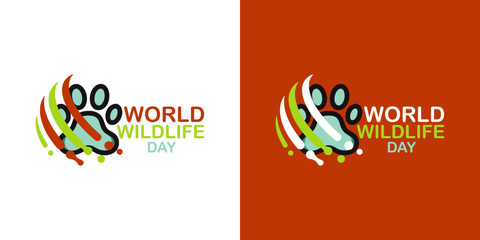 Fototapeta premium Celebrate World Wildlife Day with this vibrant logo on colorful and brown backgrounds, symbolizing conservation and nature protection