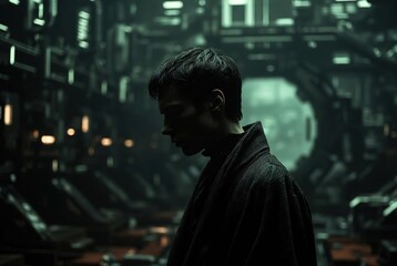 Fototapeta premium Silent contemplation in futuristic setting