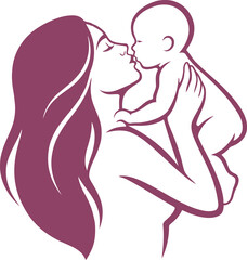 A mother tenderly kissing and embracing her newborn baby