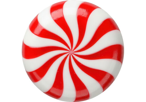 A vibrant red and white peppermint candy swirls in a circular pattern viewed from directly above