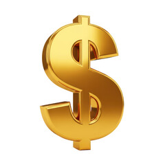 Golden dollar sign symbol isolated on transparent background