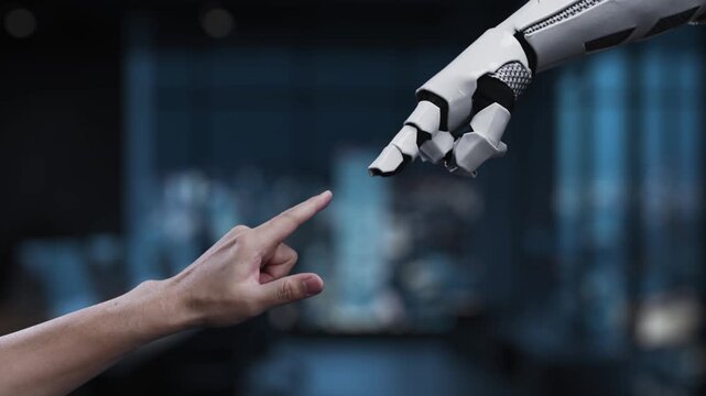 This image showcases a modern e-learning concept with a human hand and robotic arm interacting, symbolizing the future of digital education and technology-enhanced learning. Synapse