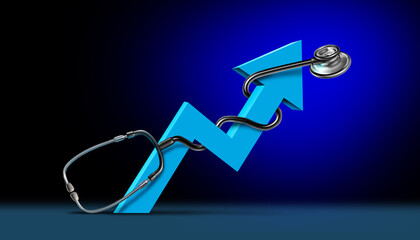 Increasing Medical Costs and Rising Healthcare price or higher health care prices as increase in medication and prescription medications or unaffordable hospital bills represented by a Doctor stethosc