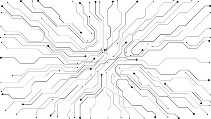White electronic motherboard pattern with digital lines and connections. Abstract tech background featuring semiconductor design, futuristic elements, and modern circuitry layout. Digital illustration